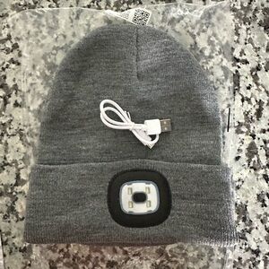 Bluetooth Beanie Hat w/ Light, USB Rechargeable LED Headlamp Cap with Headphones